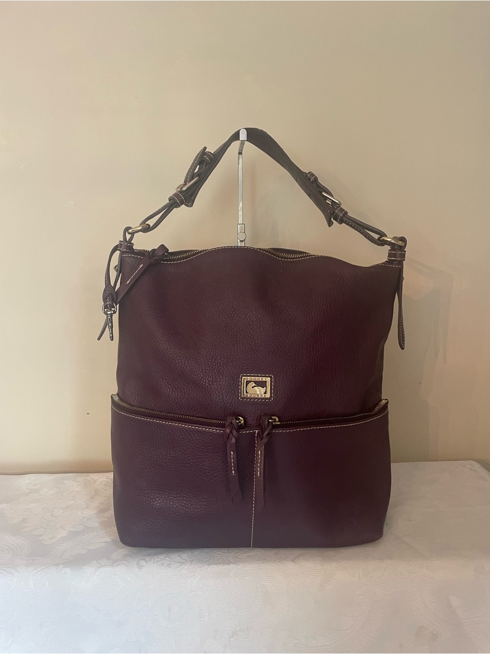 Dooney & Bourke Gracie Plum Pebbled Leather Hobo Shoulder Bag - Picture 5 of 11